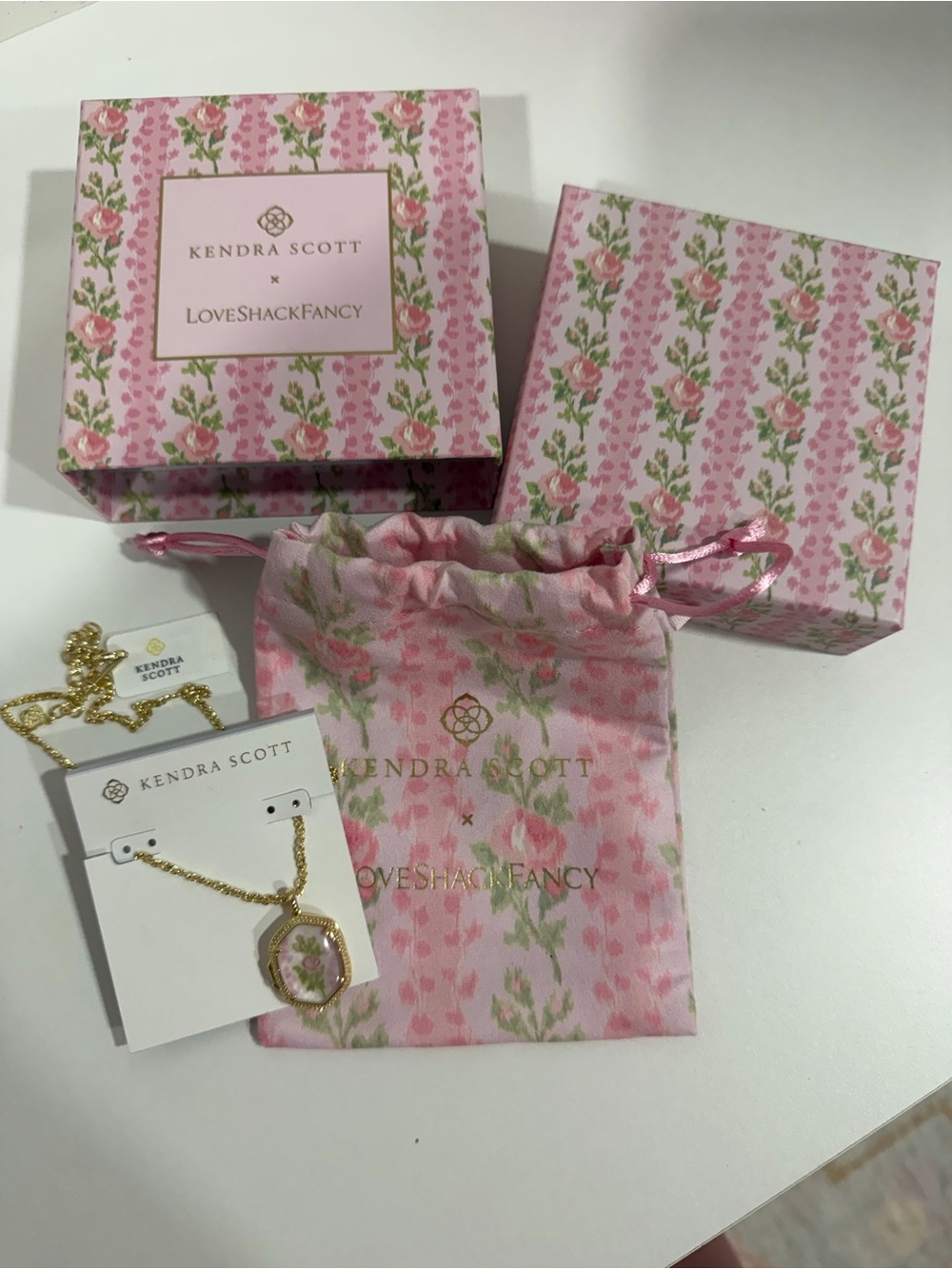 Kendra Scott x LoveShackFancy Gold Floral Locket Necklace with Pink Accents NWT